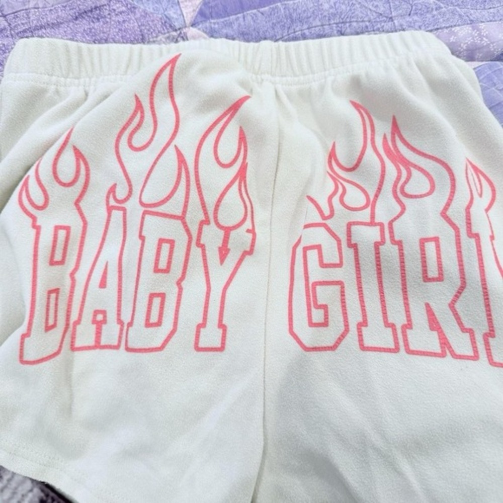 BABY GIRL Womens XS French Terry Beige Pink Casual Pajama Sweat Shorts Sexy - Picture 3 of 4
